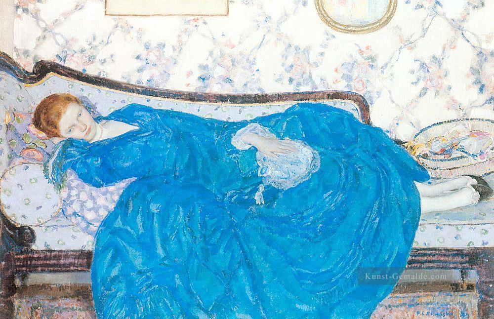 Das blaue Kleid Impressionist Frauen Frederick Carl Frieseke Ölgemälde